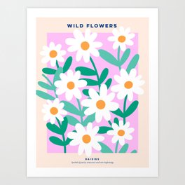 Wild Flowers Daisy Poster 2. Pink and Peach Fuzz Art Print