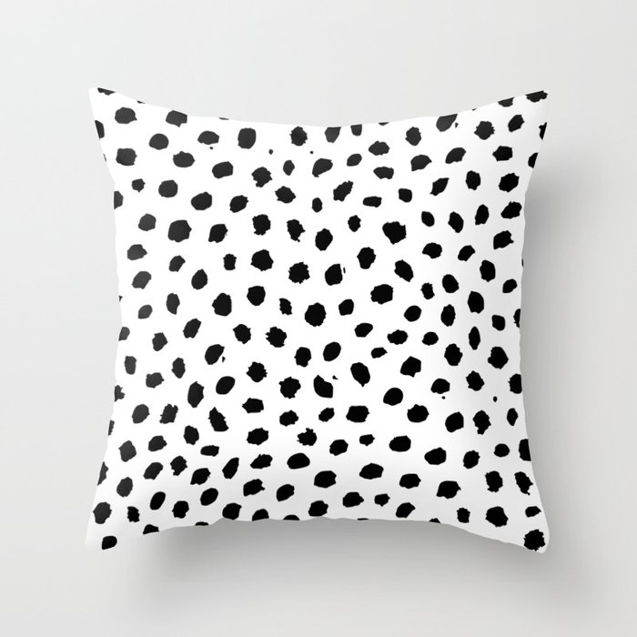 Black and White Brushstroke Dots Throw Pillow