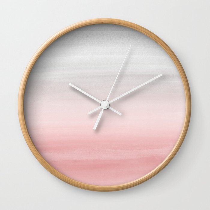 Touching Blush Gray Watercolor Abstract #1 #painting #decor #art #society6 Wall Clock