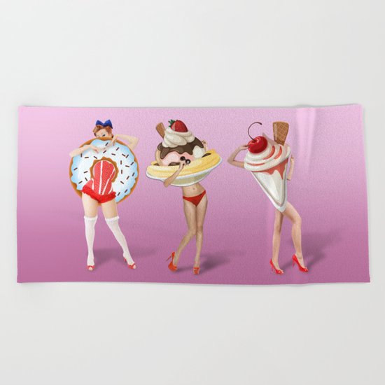 ice cream woman Beach Towel