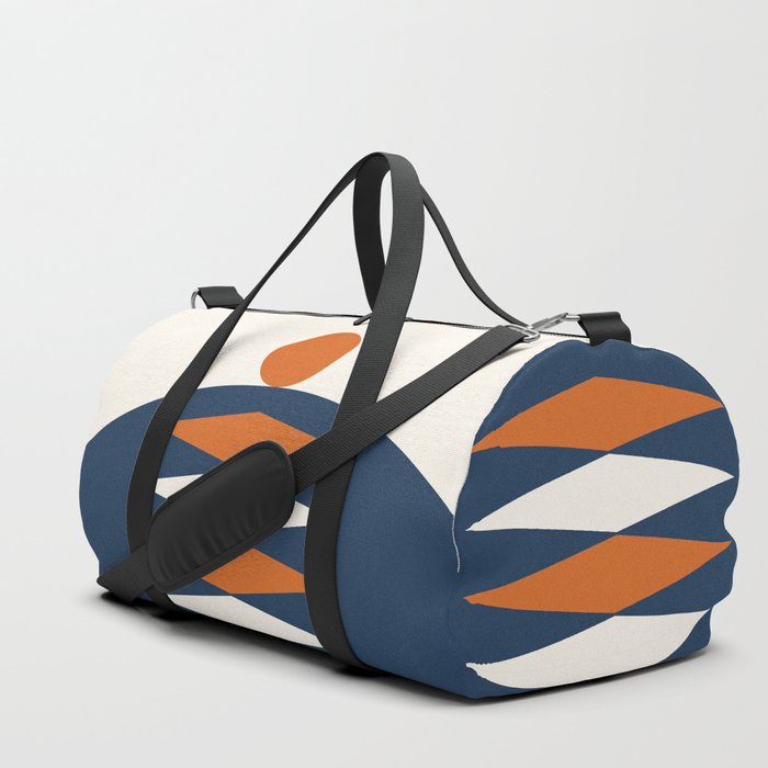 Abstract Geometric Sunrise 21 in Navy Blue Orange Duffle Bag