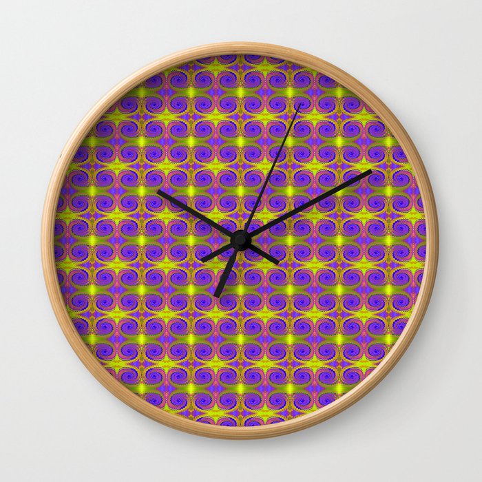 Bright Purple Yellow Swirl Pattern Wall Clock