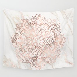 Rose Gold Mandala Marble Wall Tapestry | Abstract, Mandala, Marbled, Watercolor, Graphic Design, Marble, Color, Painting, Typography, Illustration 