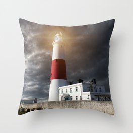 Portland Bill Lighthouse with stormy Skys Throw Pillow