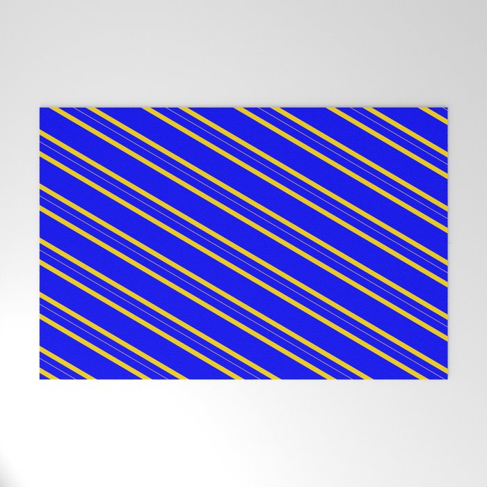 Blue and Yellow Colored Lines Pattern Welcome Mat