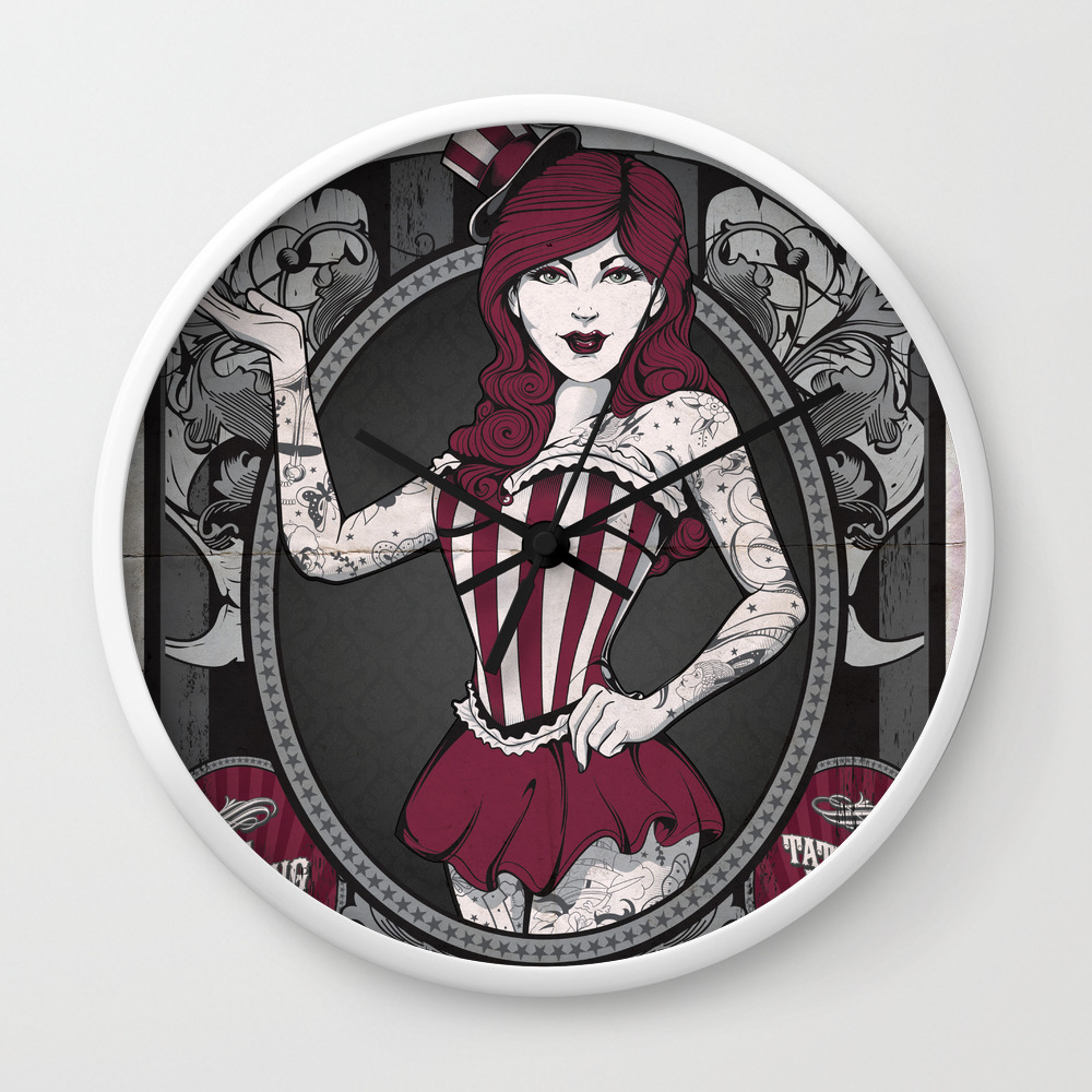 Freak Show Amazing Tattooed Lady Wall Clock By Provoke Society6 Amazing Tattooed Lady Wall Clock By