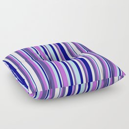 [ Thumbnail: Colorful Blue, Powder Blue, Orchid, Dark Slate Blue & Mint Cream Colored Lined/Striped Pattern Floor Pillow ]