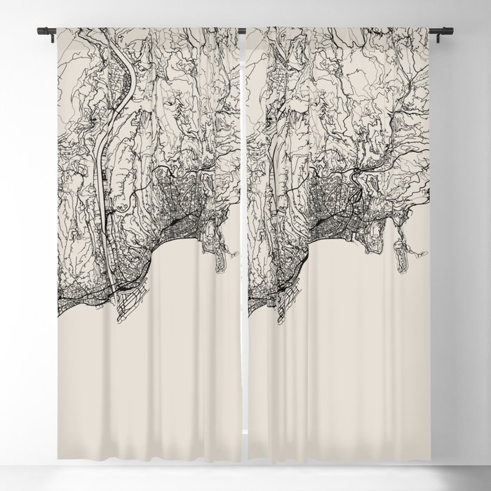 Nice - France. Map Illustration - Black and White Blackout Curtain