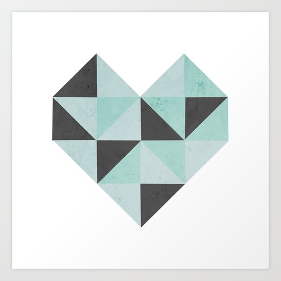 Geometric Heart (Blue) Art Print
