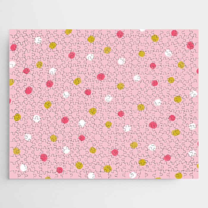 Polka Dot Confetti Pattern (pink/mustard/white) Jigsaw Puzzle