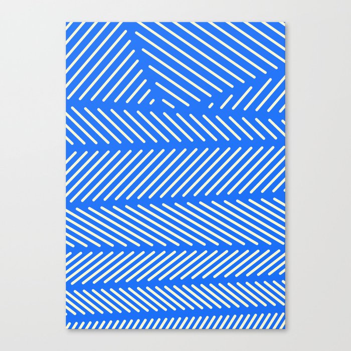 Blue Minimal Diagonal Line Patch Pattern  Canvas Print