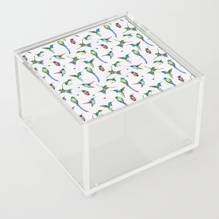 White Hummingbird Pattern Acrylic Box