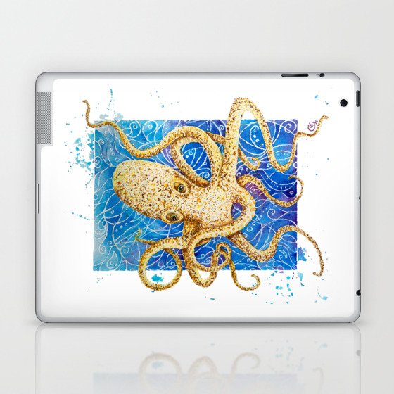 La pieuvre - Contemporary Watercolor Octopus Painting Laptop & iPad Skin