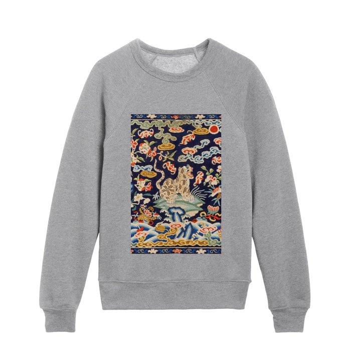 Oriental Tiger vintage embroidery tapestry Kids Crewneck