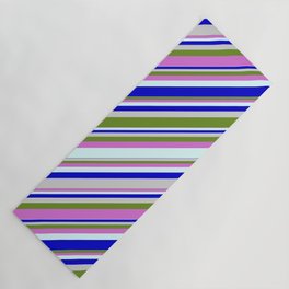 [ Thumbnail: Colorful Light Grey, Green, Orchid, Light Cyan, and Blue Colored Lined/Striped Pattern Yoga Mat ]