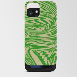 Psychedelic Warped Marble Wavy Checkerboard in Green and Cream iPhone Card Case