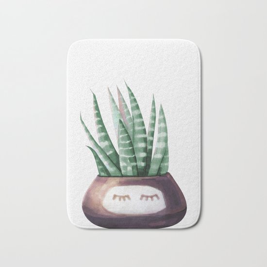 Sleepy Succulent Mint Green + Plum Bath Mat