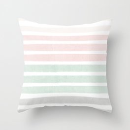 Gender neutral stripes mint pastel pink grey striped pattern nursery art Throw Pillow