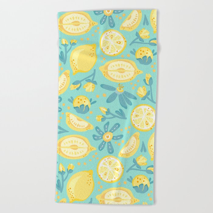 Lemon Pattern Mint Beach Towel