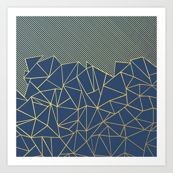 Ab Lines 45 Navy and Gold Art Print