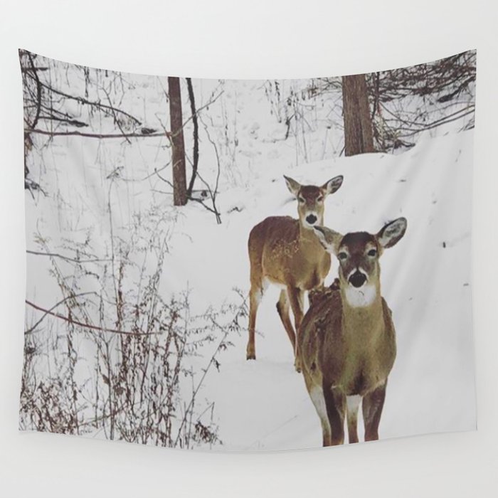 Deer in Winter Wall Tapestry