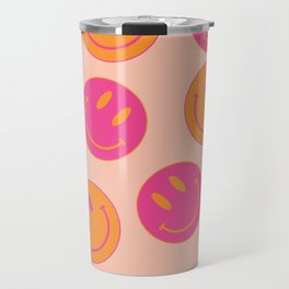 Groovy Pink and Orange Smiley Face - Retro Aesthetic  Travel Mug | Pattern, Modern, Cute, Colorful, Office, Collage, 8X10, Smile, Dorm, Emoticon 