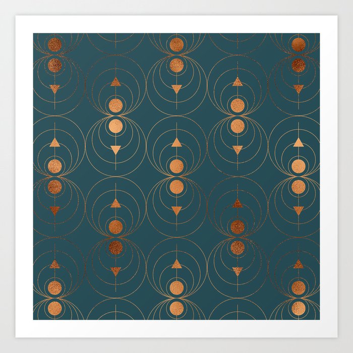 Mid Century Modern Copper And Emerald Circular Pattern Art Print