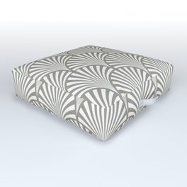 Art Deco Dark Grey & White Fan Pattern Outdoor Floor Cushion