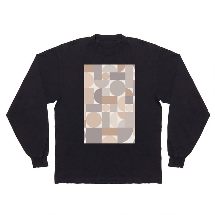 Retro Geometric Abstract Art Taupe 1 Long Sleeve T Shirt
