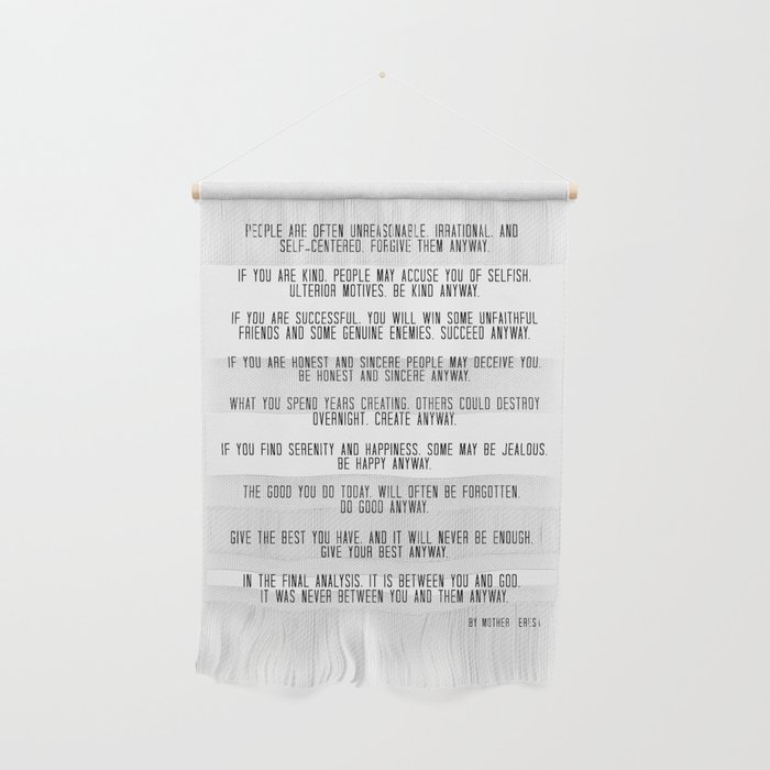 Do It Anyway by Mother Teresa 3 #minimalism #inspirational Wall Hanging