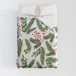 Christmas tree branches and berries pattern Duvet Cover