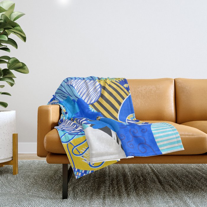 Abstract various shapes and pattern 3 (blue and yellow background) Throw Blanket