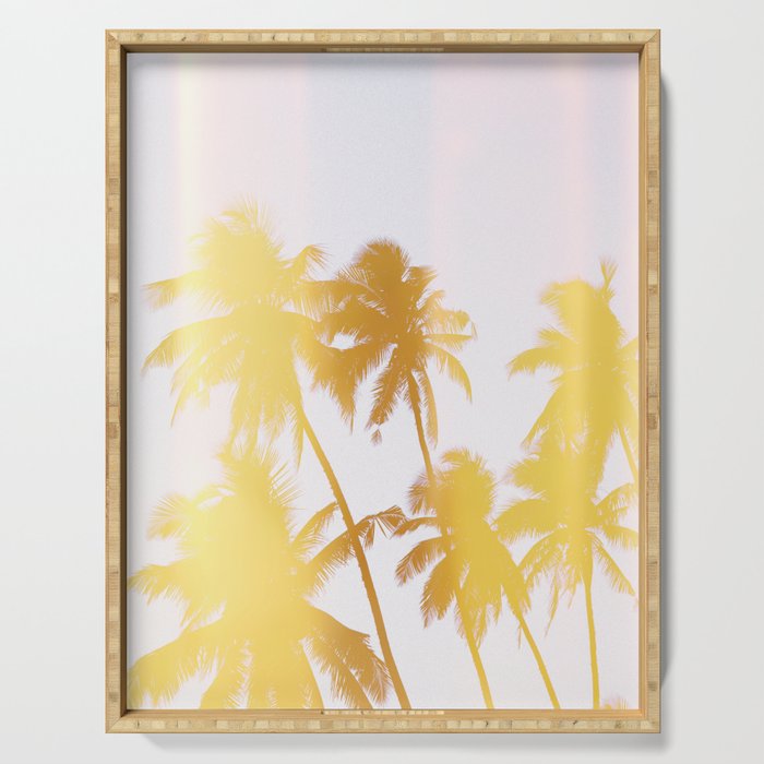 Summer palm tree under the sunlight Serving Tray