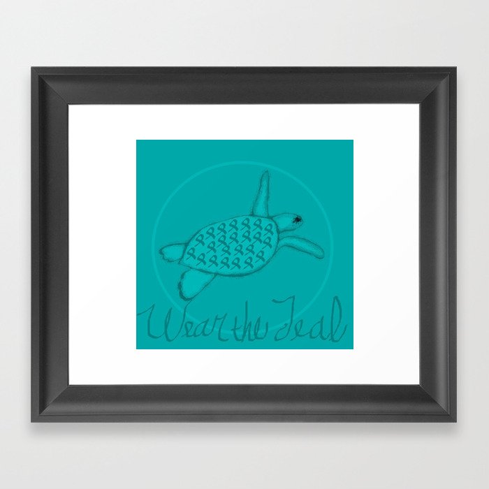 Wear the Teal Ovarian Cancer Awareness Sea Turtle Framed Art Print