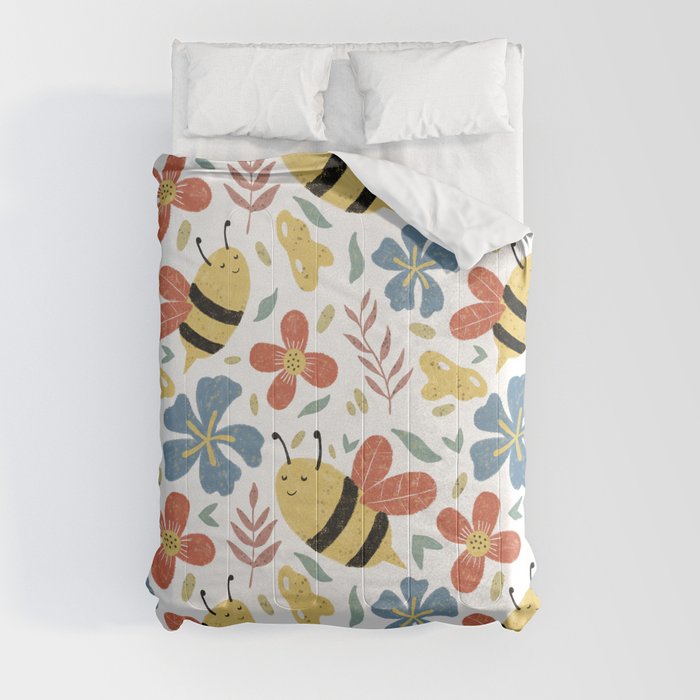 Cute Honey Bees and Flowers Comforter