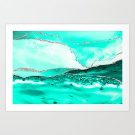 Caribbean Sea Teal Marble Waves Seascape Art Print