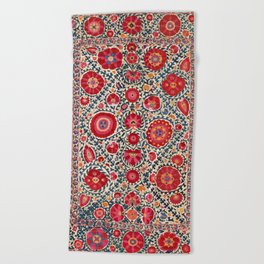 Kermina Suzani Uzbekistan Embroidery Print Beach Towel