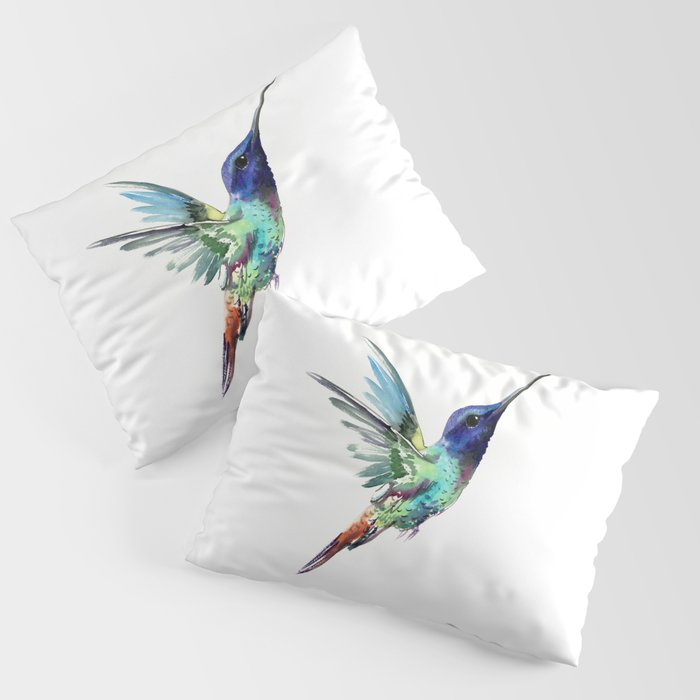 Flying Hummingbird flying bird, turquoise blue elegant bird minimalist design Pillow Sham