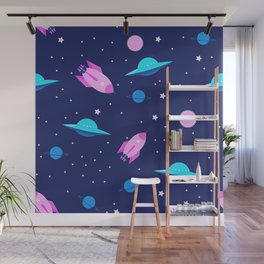 Mysterious Space And Space Objects Pattern Wall Mural