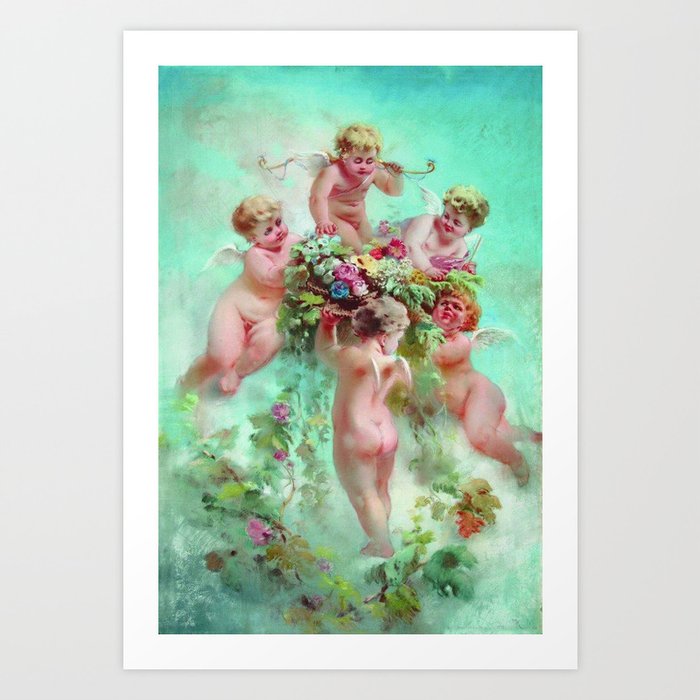 Cupids With Flowers Art Print