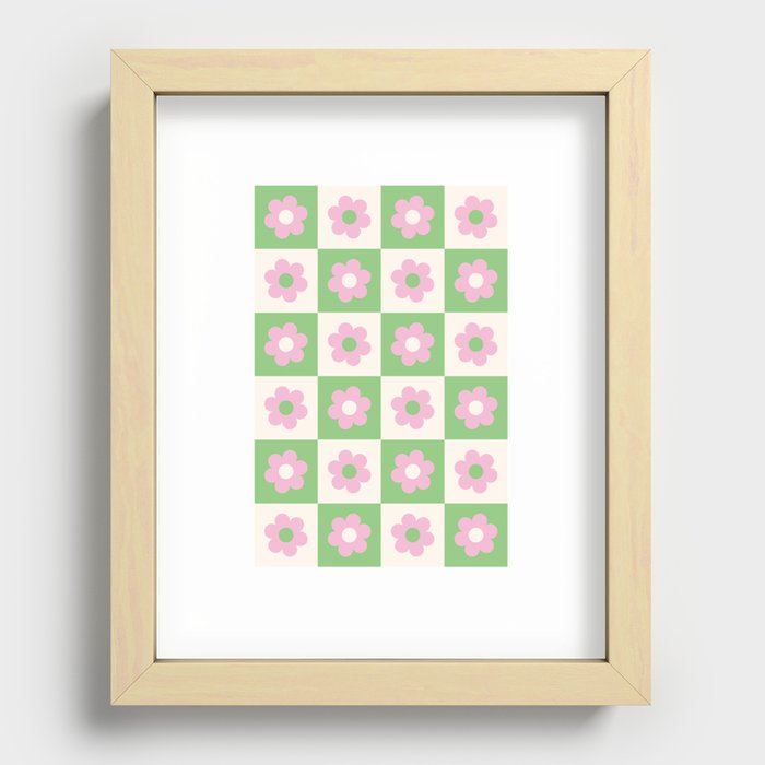 Checkered Daisies in Pink and Green Recessed Framed Print