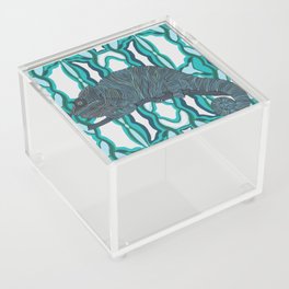 Modern chameleon sitting on a tree branch design with a patterned background Acrylic Box