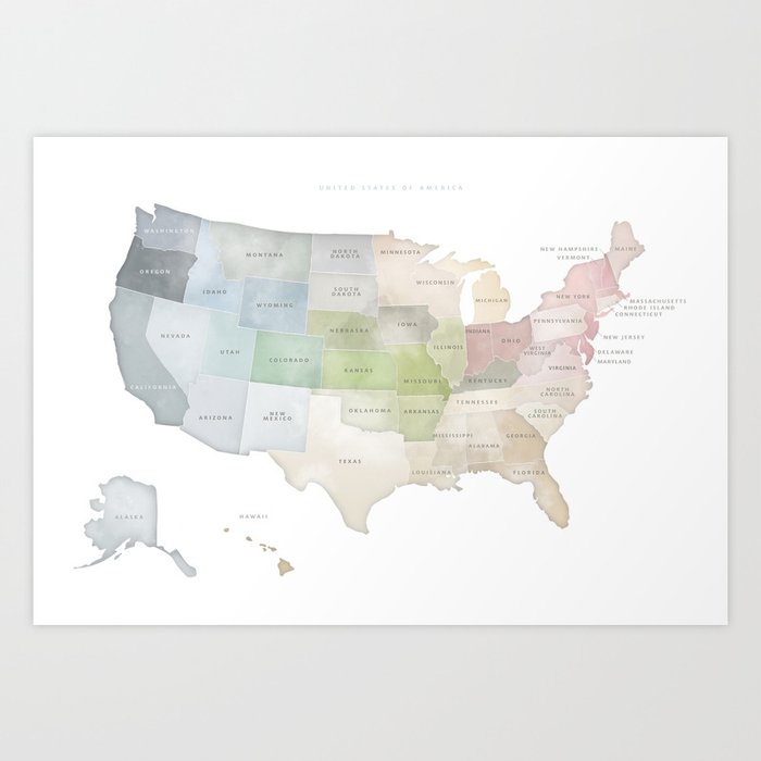 USA Map Art with with state names Art Print