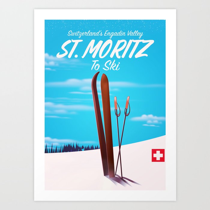 St. Moritz Switzerland ski poster Art Print