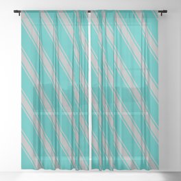 [ Thumbnail: Light Sea Green & Dark Gray Colored Stripes Pattern Sheer Curtain ]