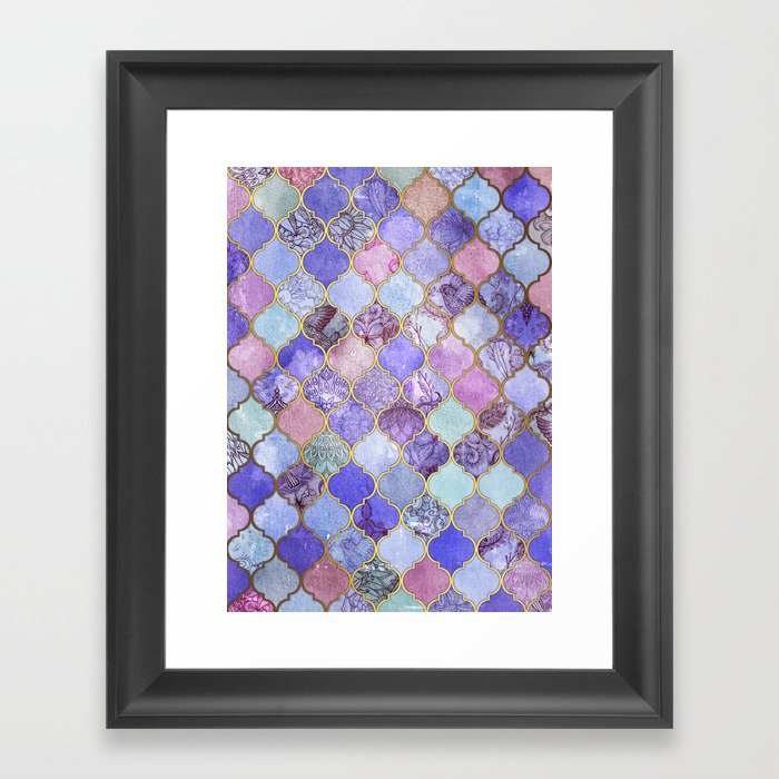Royal Purple, Mauve & Indigo Decorative Moroccan Tile Pattern Framed Art Print