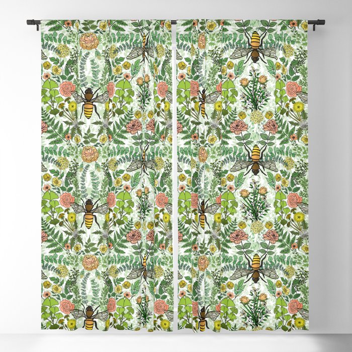 Honey Bees, Flowers and Trees Blackout Curtain