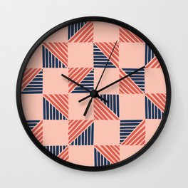 Abstract Shape Pattern 14 in Navy Blue Dusty Pink Wall Clock