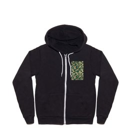 Abstract Forest Green Gold Christmas Mistletoe Holly Floral Zip Hoodie