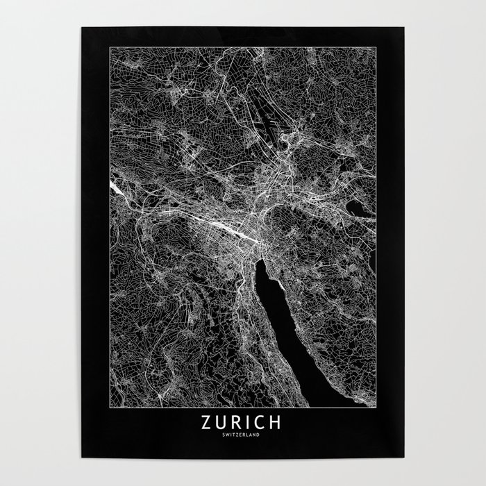 Zurich Black Map Poster